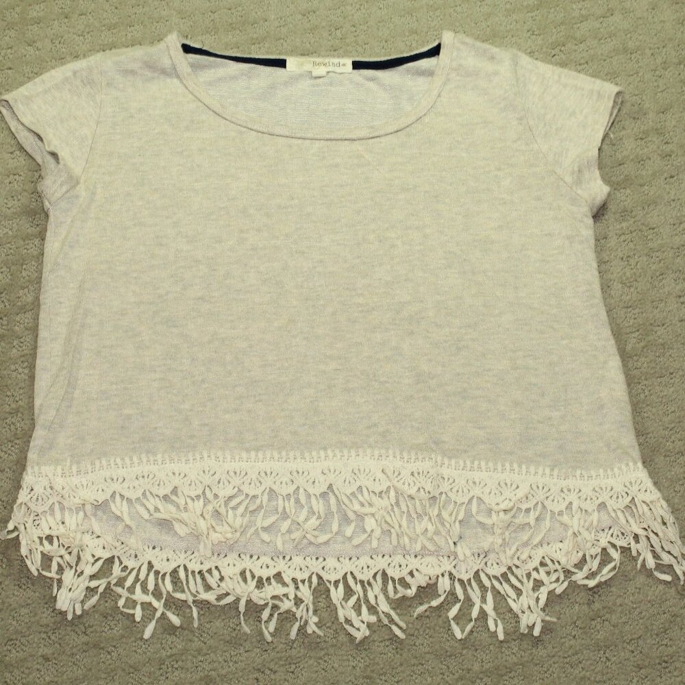 Rewind Size S Beige Crop Top with Lace Trim